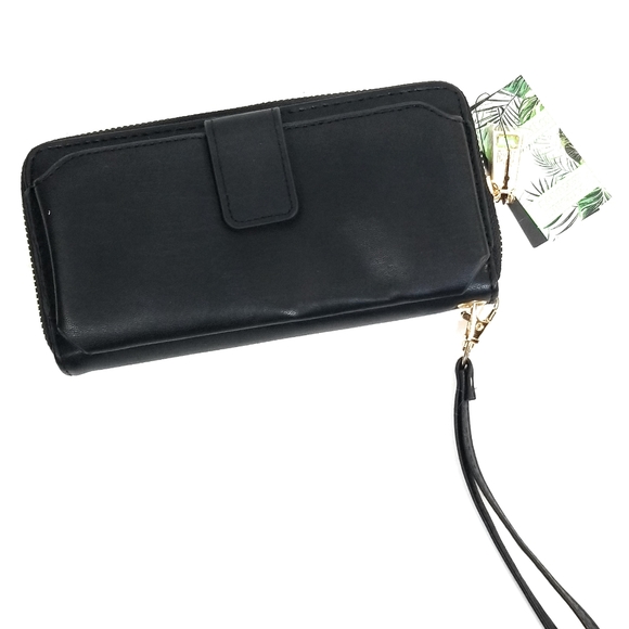 BADGLEY MISCHKA NWT All Over Purse Studded Wristlet Wallet In Black & Gold - Picture 2 of 6